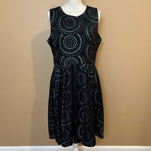 Calvin Klein Black/ Blue Laser Cut Design Sleeveless Dress Size 14